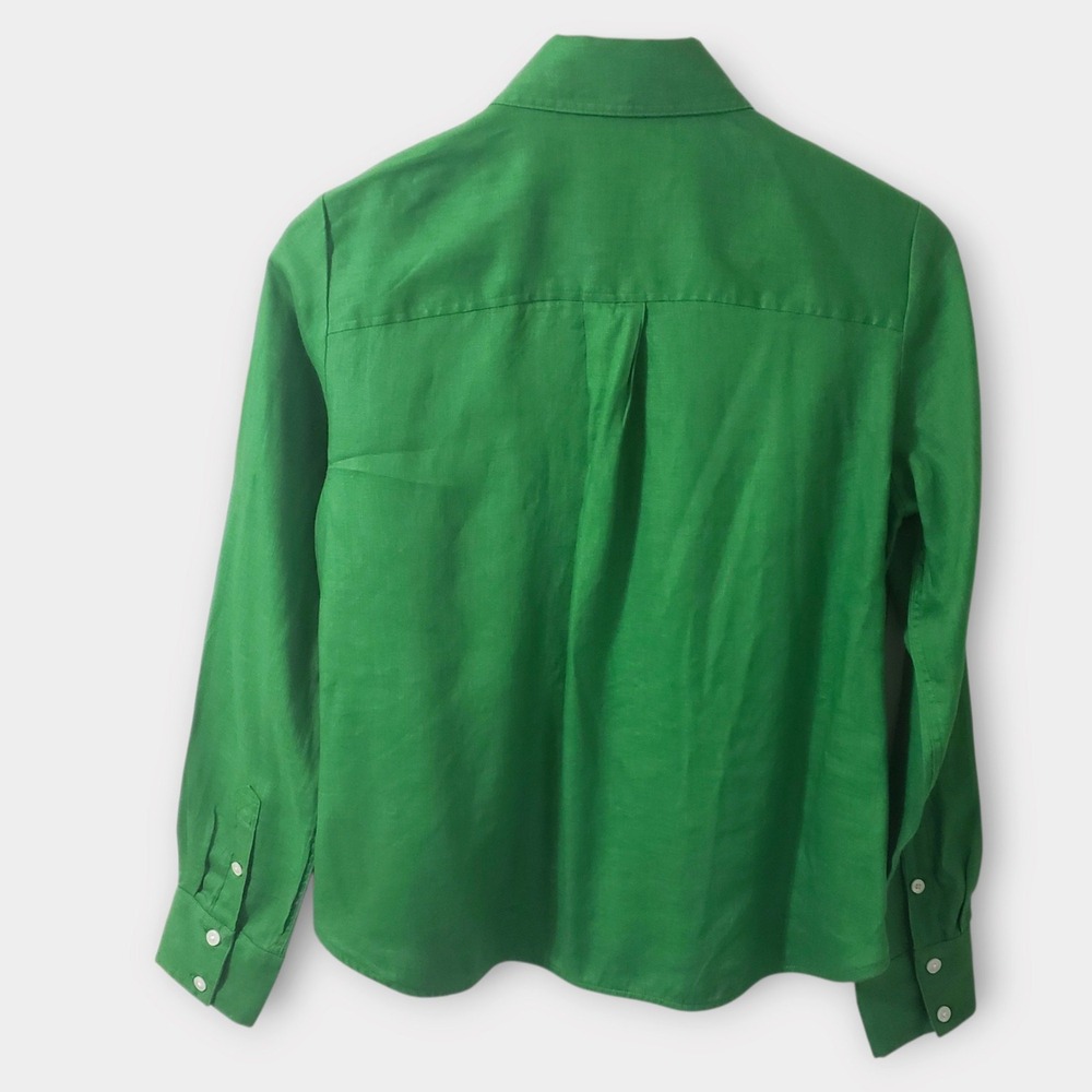 Boden Kelly Green 100% Linen Long Sleeve Button Down Shirt US 4P Petite - Picture 3 of 9